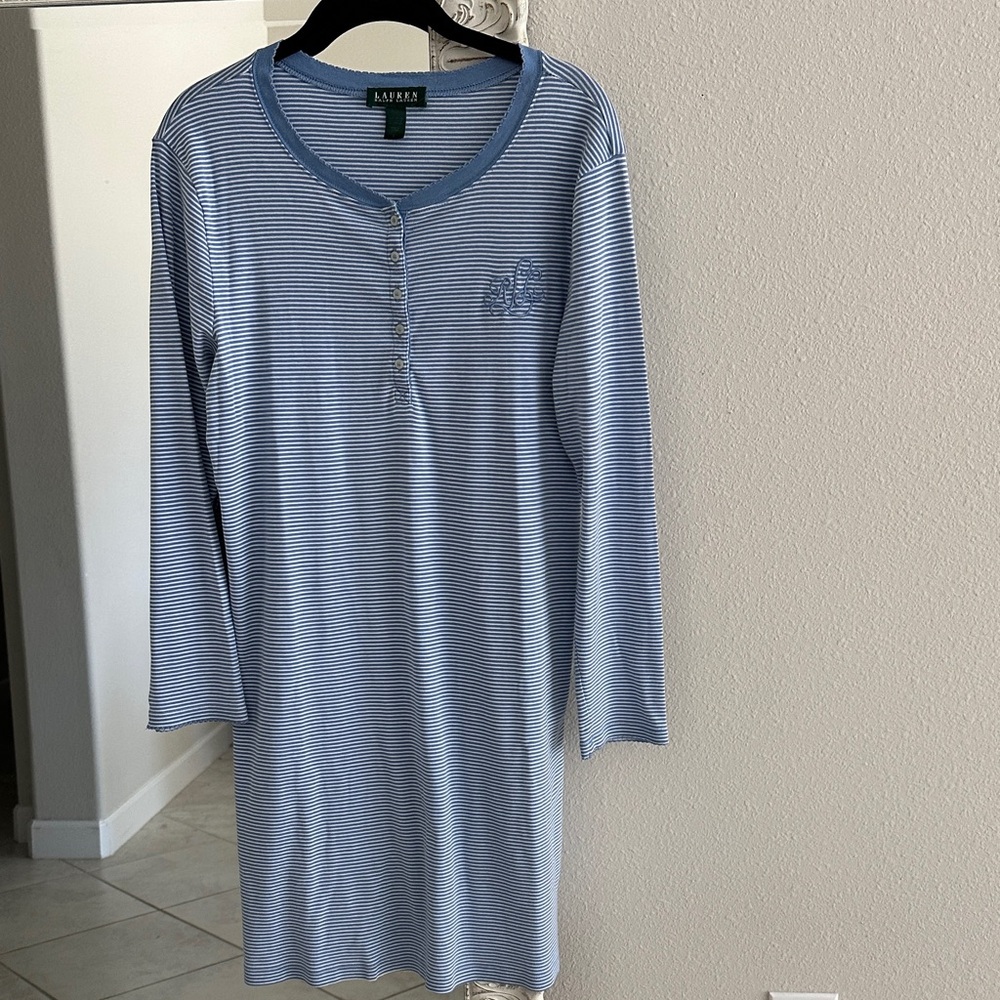 Lauren Ralph Lauren Blue Striped Pajama Sleepshirt